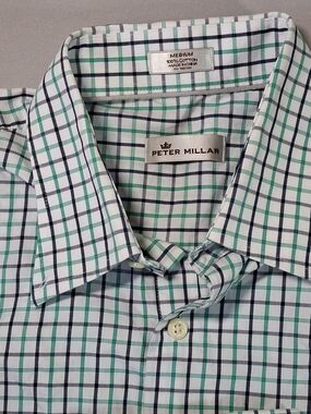 Peter Millar White Shirt with Navy & Green Plaid